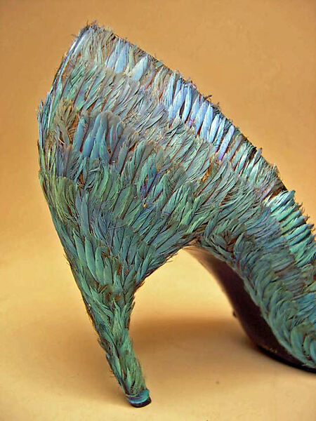 Evening shoes, House of Dior (French, founded 1946), silk, feathers, French