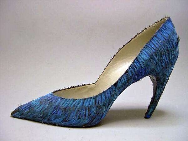 Evening shoes, House of Dior (French, founded 1946), silk, feathers, French