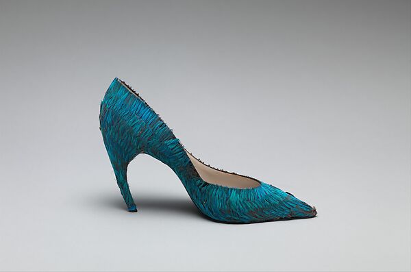 Evening shoes, House of Dior (French, founded 1947), silk, feathers, French 