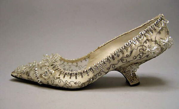 Evening shoes, House of Dior (French, founded 1946), nylon, plastic, glass, metallic thread, French 