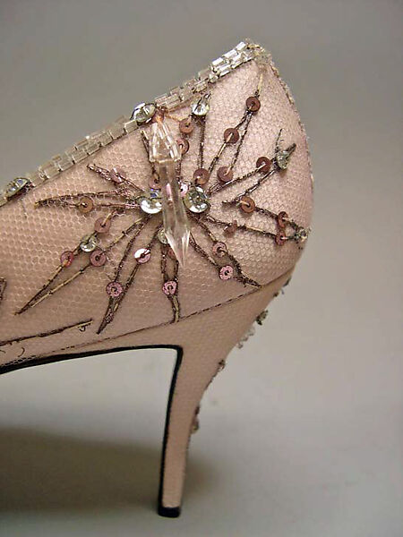 Evening shoes, House of Dior (French, founded 1946), silk, nylon, leather, glass, metallic thread, French