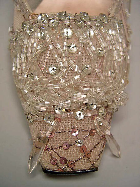 Evening shoes, House of Dior (French, founded 1946), silk, nylon, leather, glass, metallic thread, French