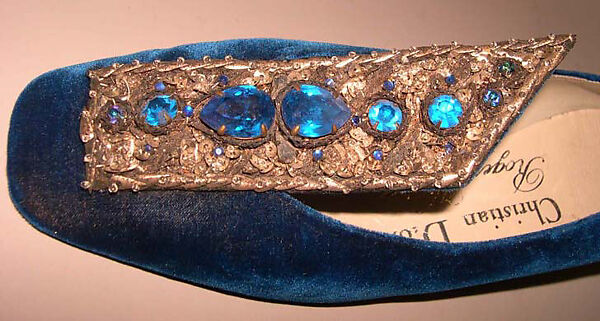 Evening shoes, House of Dior (French, founded 1946), silk, leather, glass, metal, plastic, French