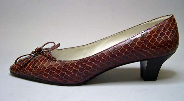 Shoes, House of Dior (French, founded 1946), lizard skin, wood, metal, French 
