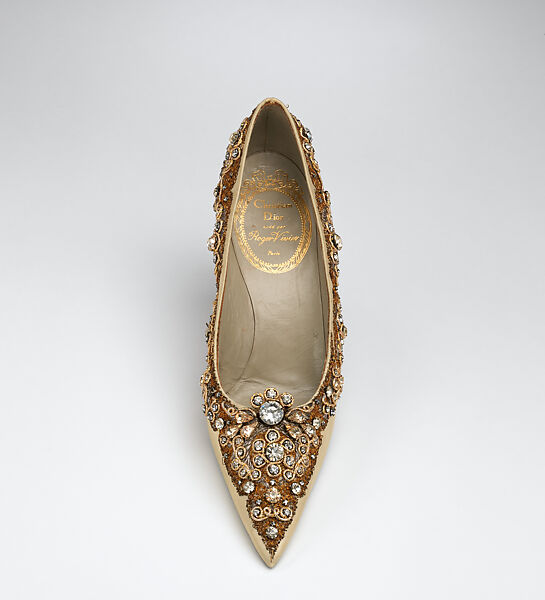 Shoes, House of Dior (French, founded 1946), silk, leather, metallic threads, plastic, glass, French