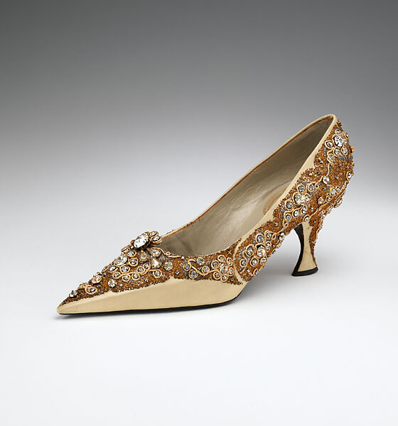 Shoes, House of Dior (French, founded 1946), silk, leather, metallic threads, plastic, glass, French 