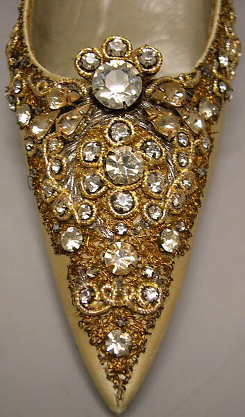 Shoes, House of Dior (French, founded 1946), silk, leather, metallic threads, plastic, glass, French