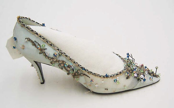 Evening shoes, House of Dior (French, founded 1946), silk, nylon,  leather, metallic thread, glass, plastic, French