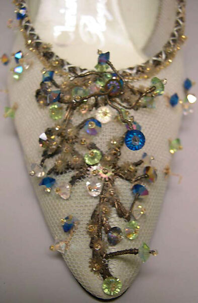 Evening shoes, House of Dior (French, founded 1946), silk, nylon,  leather, metallic thread, glass, plastic, French