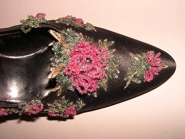 Evening shoes, House of Dior (French, founded 1946), silk, metallic thread, glass, French