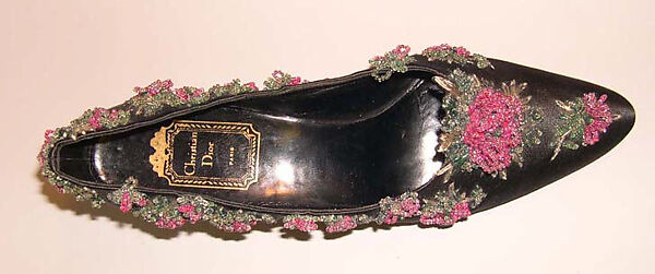 Evening shoes, House of Dior (French, founded 1946), silk, metallic thread, glass, French