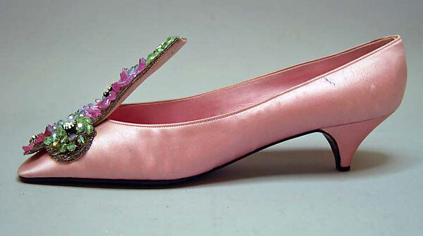 Evening shoes, House of Dior (French, founded 1946), silk, metallic thread, plastic, glass, French 