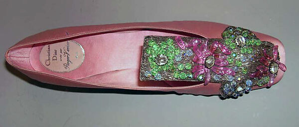 Evening shoes, House of Dior (French, founded 1946), silk, metallic thread, plastic, glass, French