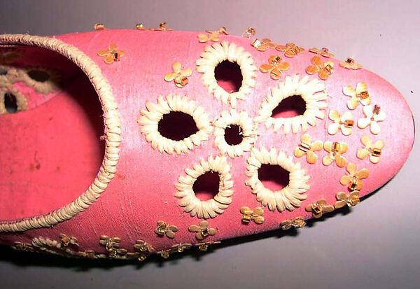 Evening shoes, House of Dior (French, founded 1946), silk, leather, straw, glass, French