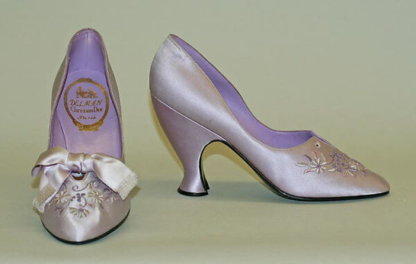 Evening shoes, Christian Dior (French, Granville 1905–1957 Montecatini), silk, leather, French 