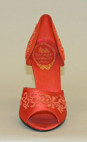 Evening shoes, Christian Dior (French, Granville 1905–1957 Montecatini), silk, plastic, glass, French