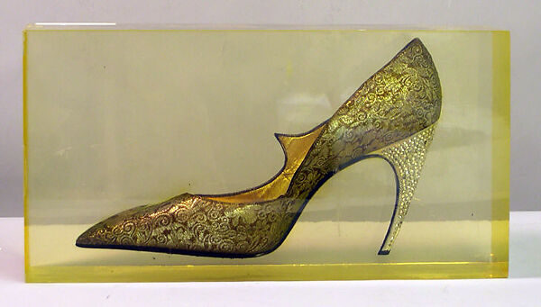Evening shoes, House of Dior (French, founded 1946), silk, metallic thread, plastic, glass, French 
