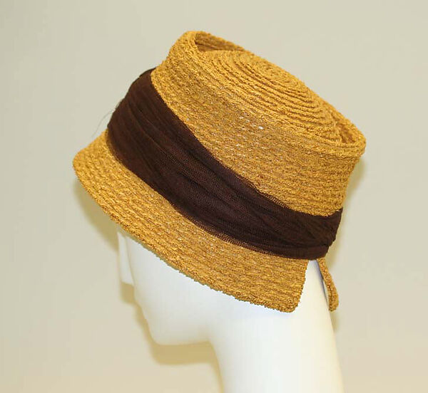 Hat, John-Frederics, Inc. (American, 1929–1948), straw, silk, metal, American