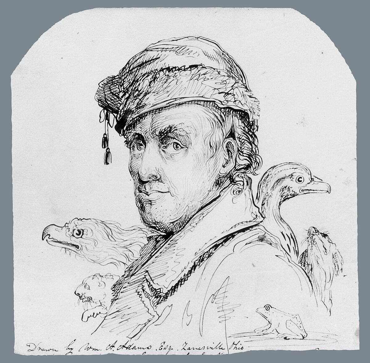 Hunter (from McGuire Scrapbook), William Apthorp Adams (1797–1878), Pen and brown ink on off-white wove paper, American