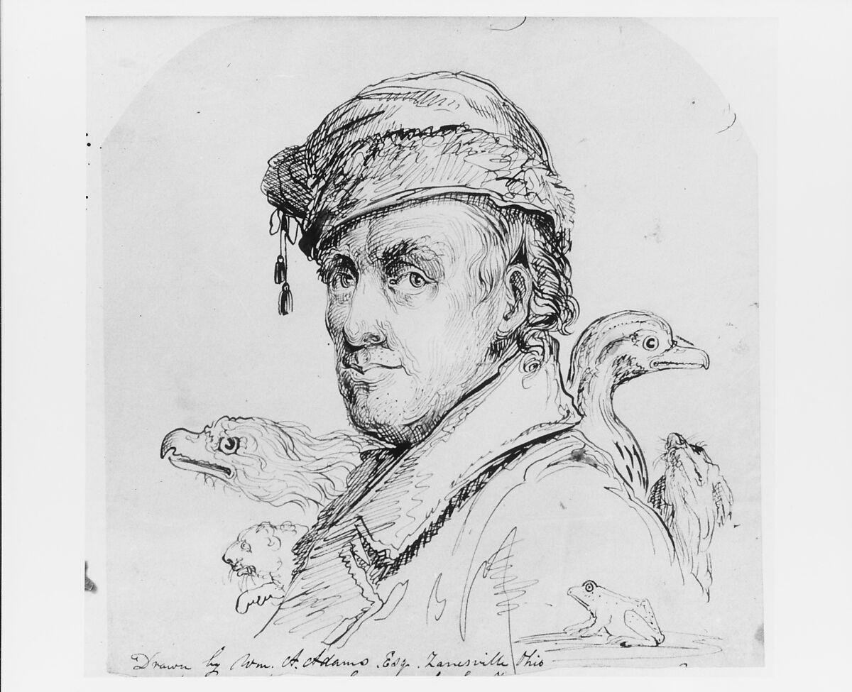 Hunter (from McGuire Scrapbook), William Apthorp Adams (1797–1878), Pen and brown ink on off-white wove paper, American 