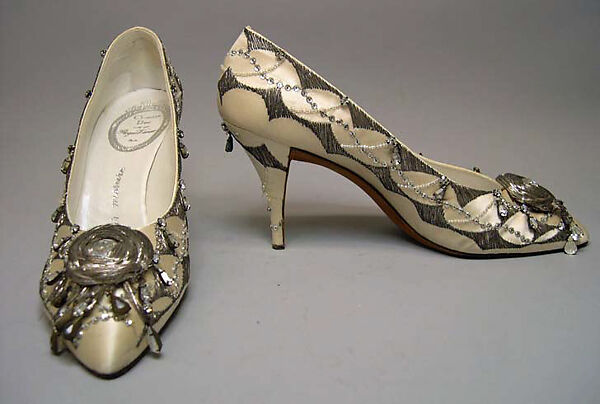 Evening shoes, House of Dior (French, founded 1946), silk, metallic thread, French 