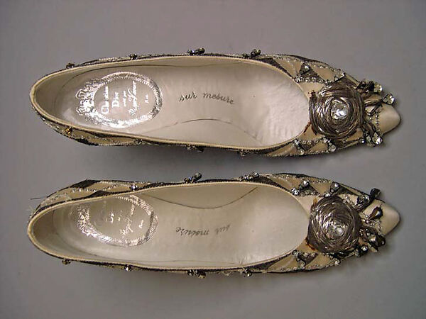 Evening shoes, House of Dior (French, founded 1946), silk, metallic thread, French
