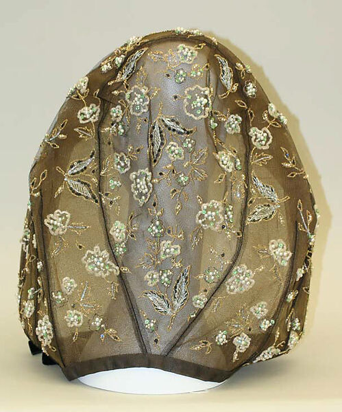 Hood, House of Dior (French, founded 1946), cotton, silk, glass, metallic, French
