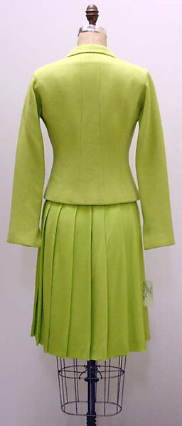 Suit, House of Chanel (French, founded 1910), a) wool; silk, metal; b,c) silk; d) metal, French