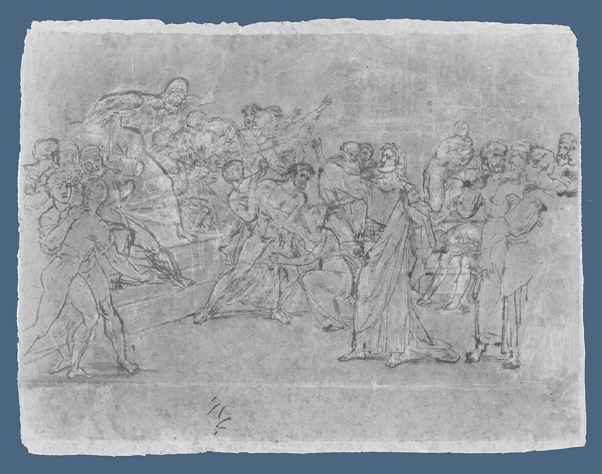The Stoning of Saint Stephen, Washington Allston (American, Georgetown, South Carolina 1779–1843 Cambridgeport, Massachusetts), Iron-gall ink and white chalk on dark brown laid paper, American