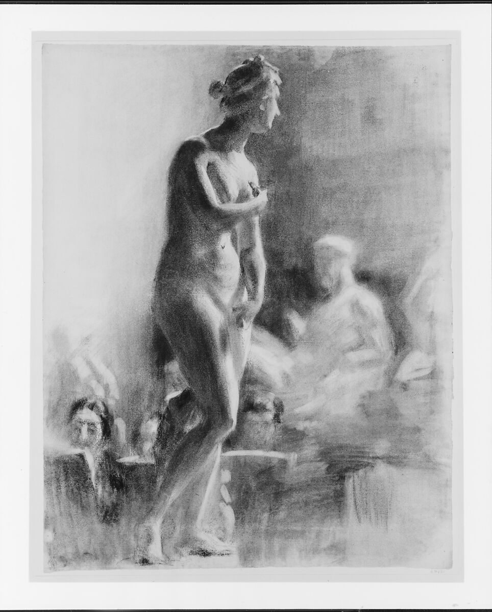 Cast Study with Students, Thomas Anshutz (American, Newport, Kentucky 1851–1912 Fort Washington, Pennsylvania), Charcoal on white laid paper, American