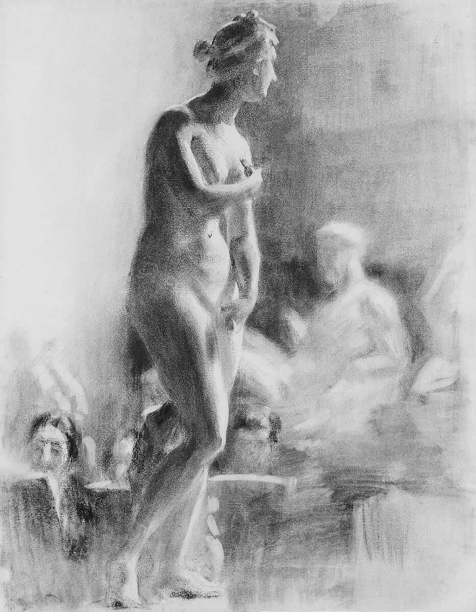 Cast Study with Students, Thomas Anshutz (American, Newport, Kentucky 1851–1912 Fort Washington, Pennsylvania), Charcoal on white laid paper, American 