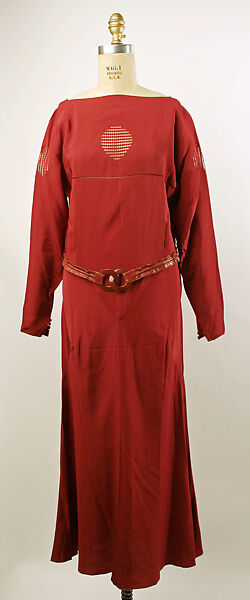 Afternoon dress, silk, leather, plastic, American 