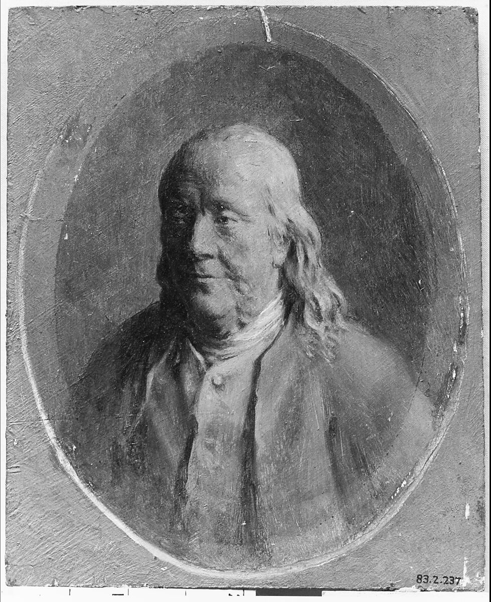 Portrait of Benjamin Franklin, William P. Babcock (1826–1899), Oil on wood, American 