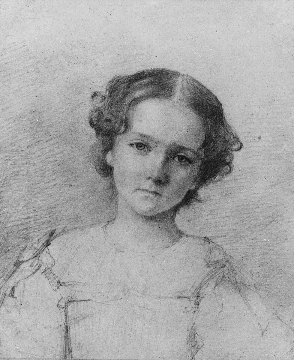 Head of a Girl (from McGuire Scrapbook), George Augustus Baker Jr. (1821–1880), Graphite on off-white wove paper, American 