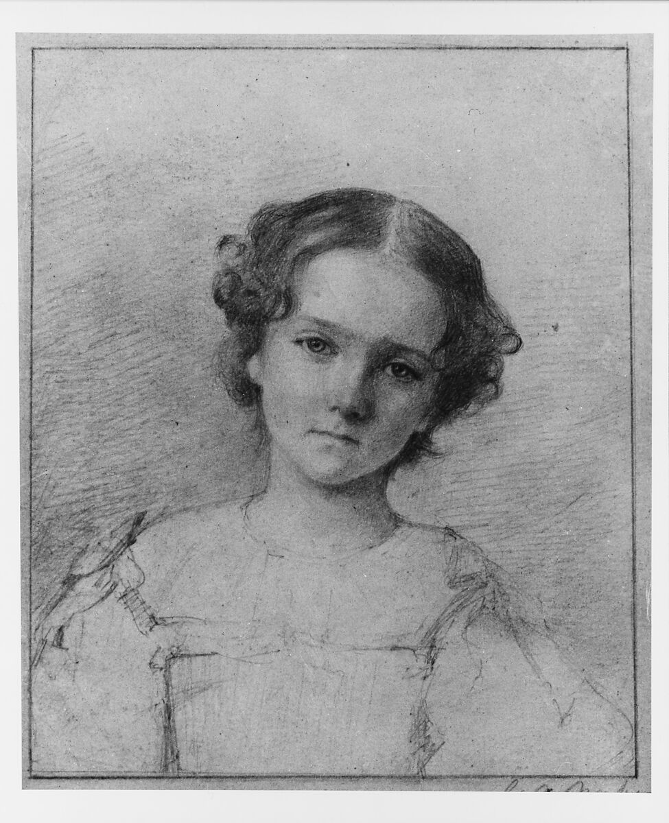 Head of a Girl (from McGuire Scrapbook), George Augustus Baker Jr. (1821–1880), Graphite on off-white wove paper, American