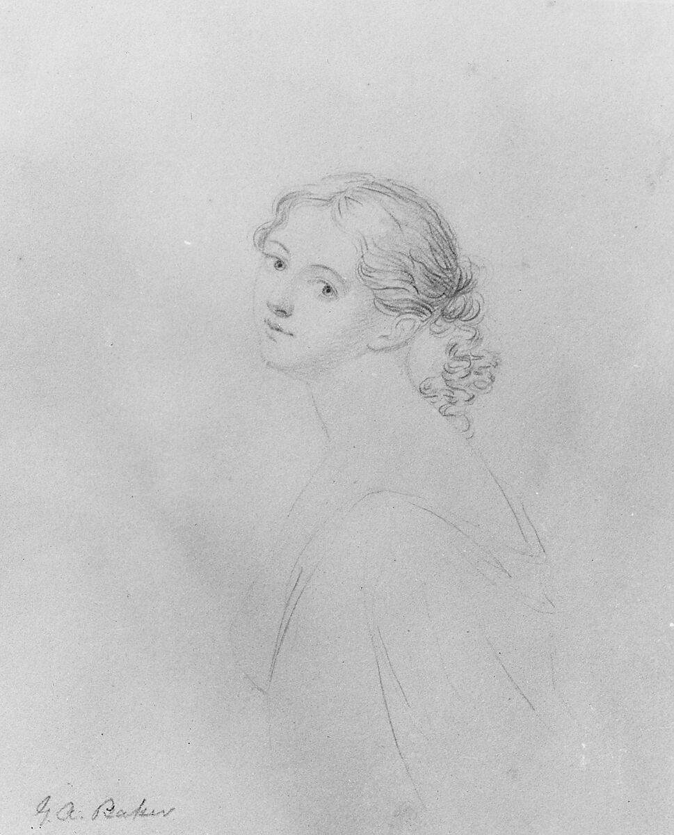 Head of a Woman (from McGuire Scrapbook), George Augustus Baker Jr. (1821–1880), Graphite on off-white wove paper, American 