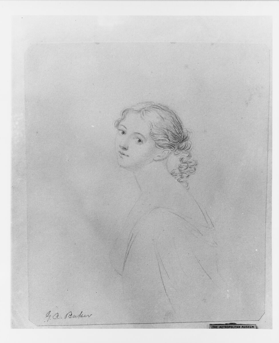 Head of a Woman (from McGuire Scrapbook), George Augustus Baker Jr. (1821–1880), Graphite on off-white wove paper, American