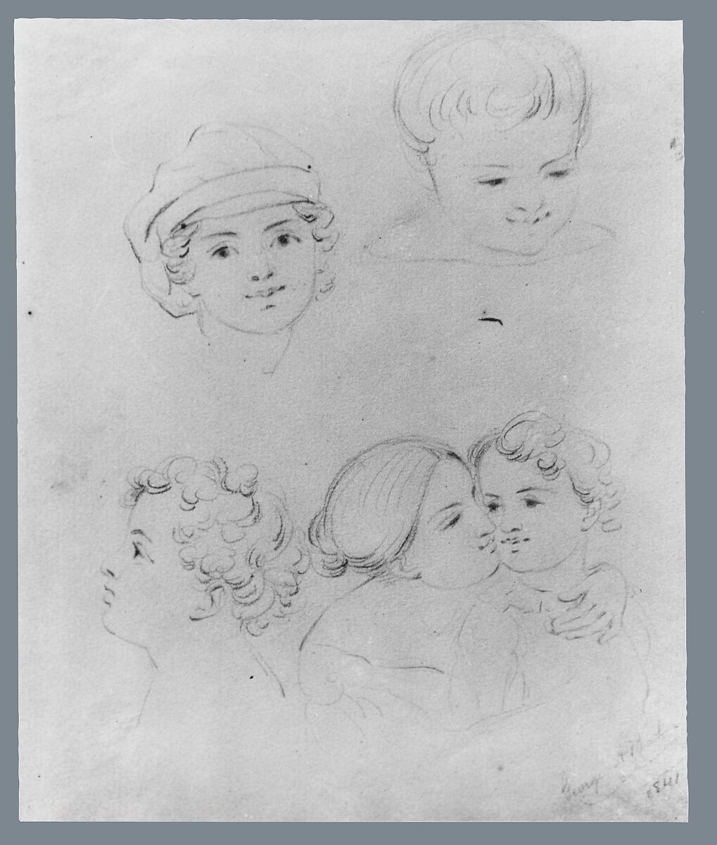 Sketches of Heads (from McGuire Scrapbook), George Augustus Baker Jr. (1821–1880), Graphite on off-white wove paper, American