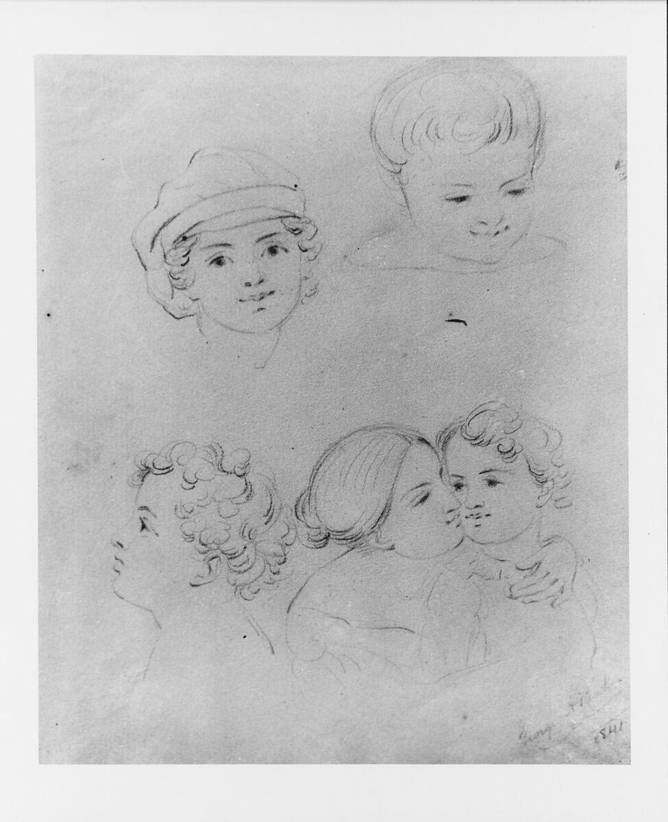 Sketches of Heads (from McGuire Scrapbook), George Augustus Baker Jr. (1821–1880), Graphite on off-white wove paper, American 