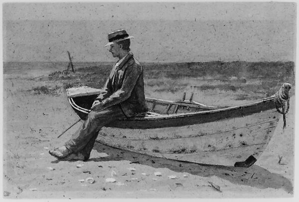 Man Sitting on a Boat, Albertus H. Baldwin (1865–1935), Watercolor and gouache on buff, oatmeal wove paper, American 