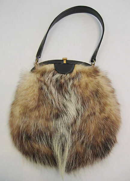 Purse, Morris Moskowitz, fur, leather, silk, metal, American 