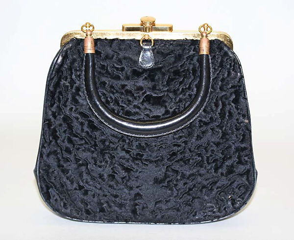 Purse, Milch, a) synthetic, leather, metal; b) synthetic, silk, metal, German