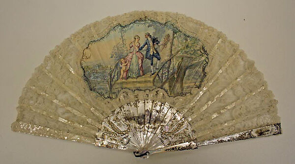 Fan, mother-of-pearl, paper, French 