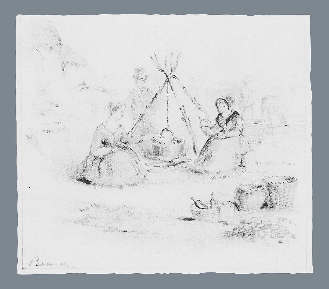 Clam Chowder Picnic (from McGuire Scrapbook), William Holbrook Beard (American, Painesville, Ohio 1824–1900 New York), Graphite on off-white wove paper, American