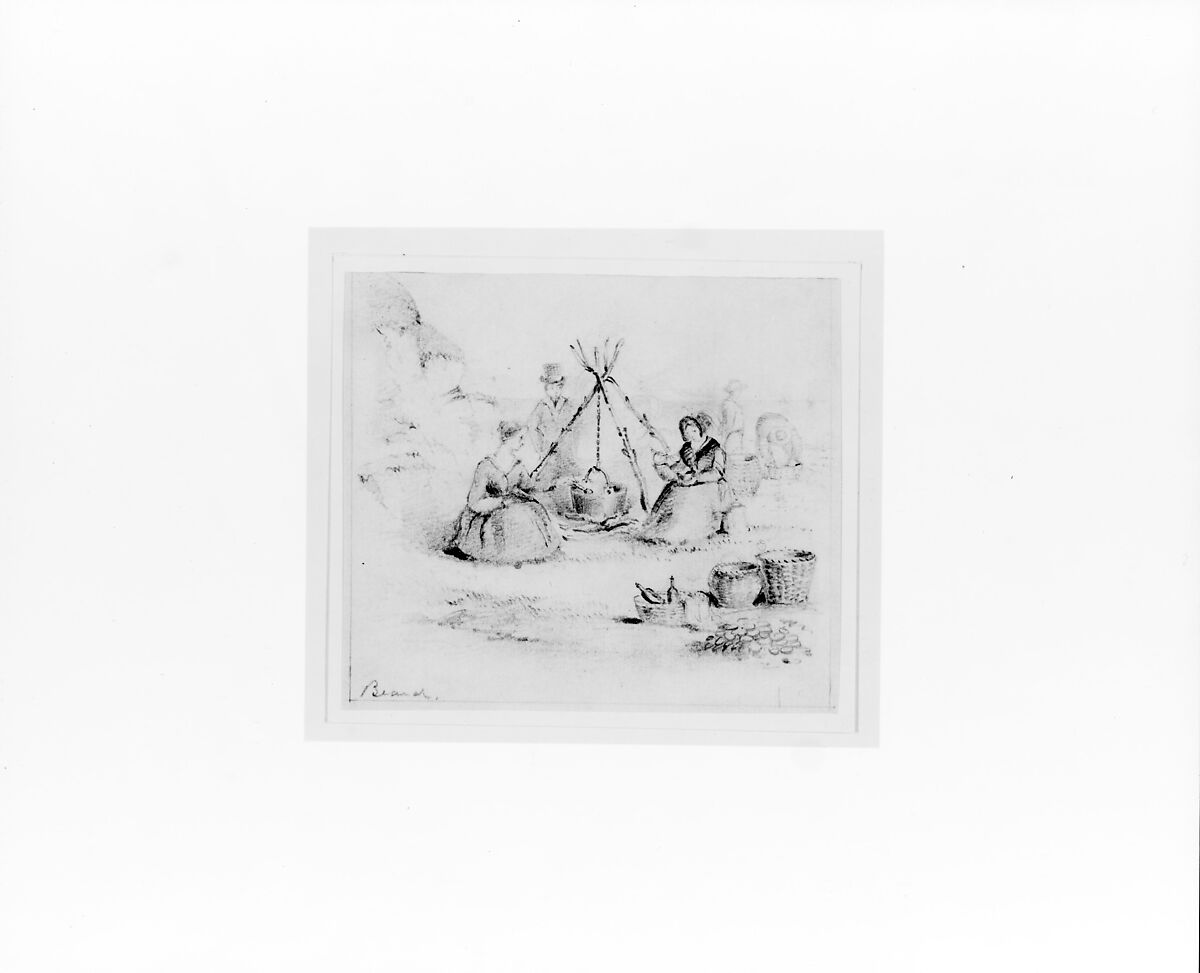 Clam Chowder Picnic (from McGuire Scrapbook), William Holbrook Beard (American, Painesville, Ohio 1824–1900 New York), Graphite on off-white wove paper, American 