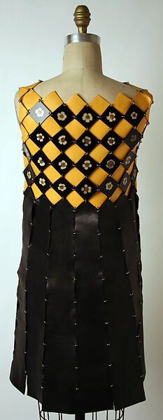 Dress, Paco Rabanne (French, born Spain 1934–2023), leather, plastic (cellulose acetate), metal, French