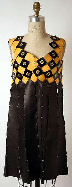 Dress, Paco Rabanne (French, born Spain 1934–2023), leather, plastic (cellulose acetate), metal, French