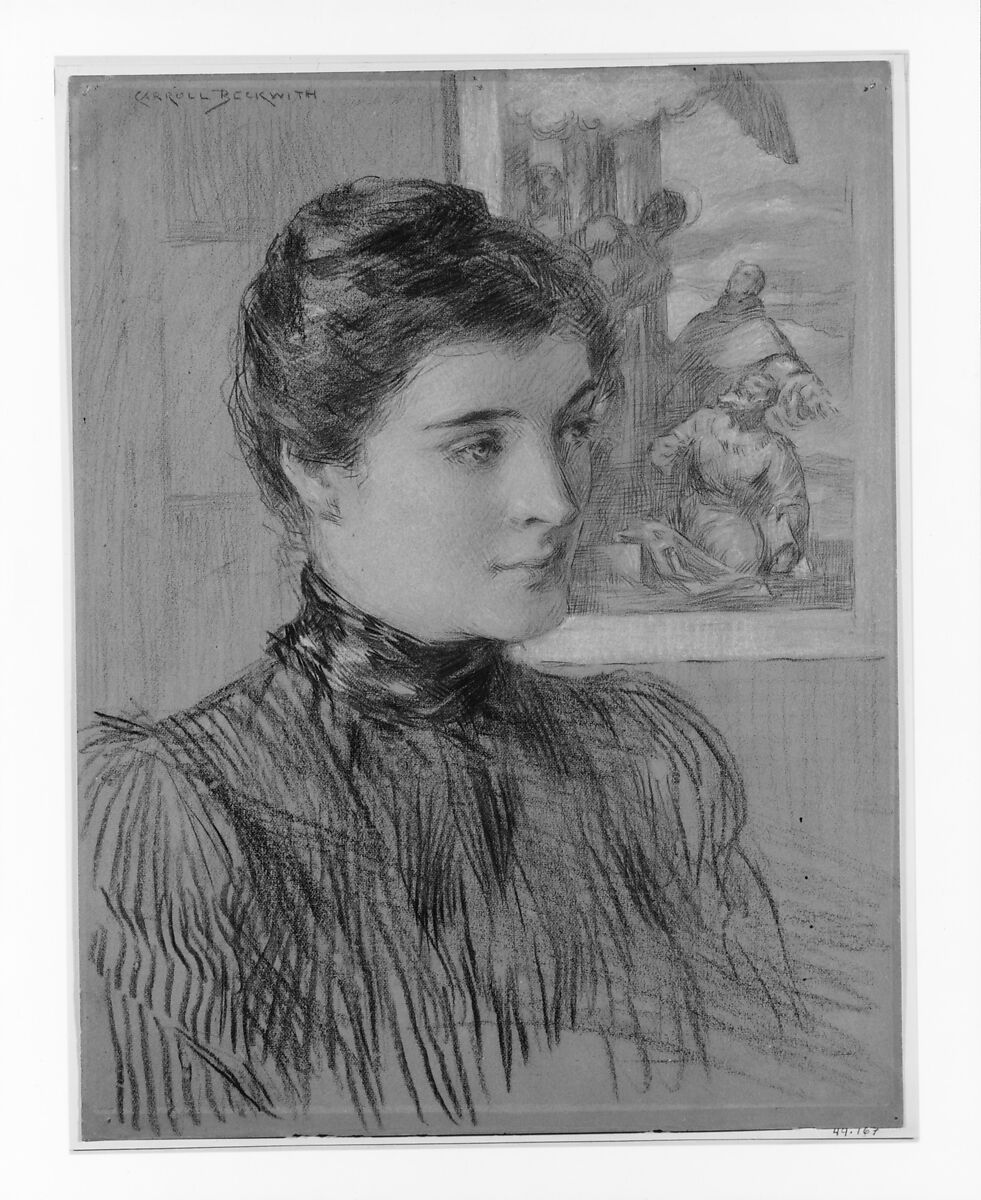 The Veronese Print, J. Carroll Beckwith (American, Hannibal, Missouri 1852–1917 New York), Black chalk and pastel on grey wove paper, American