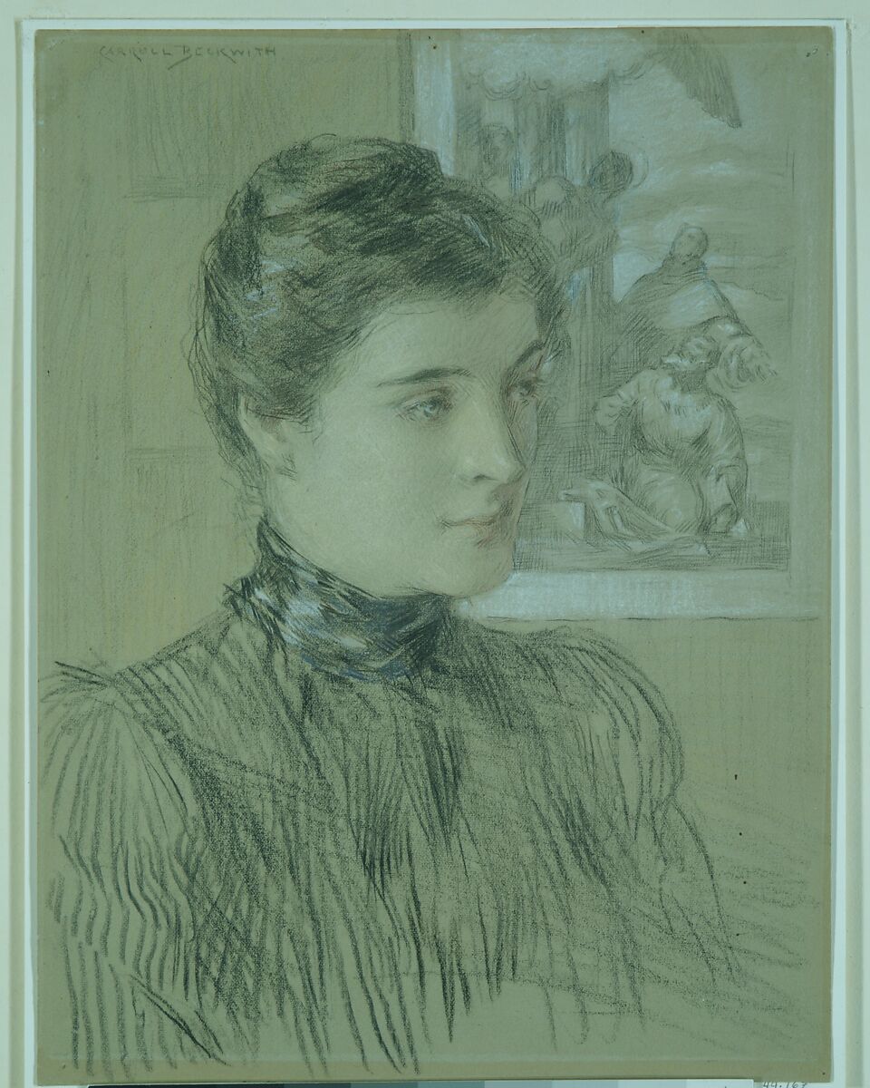 The Veronese Print, J. Carroll Beckwith (American, Hannibal, Missouri 1852–1917 New York), Black chalk and pastel on grey wove paper, American