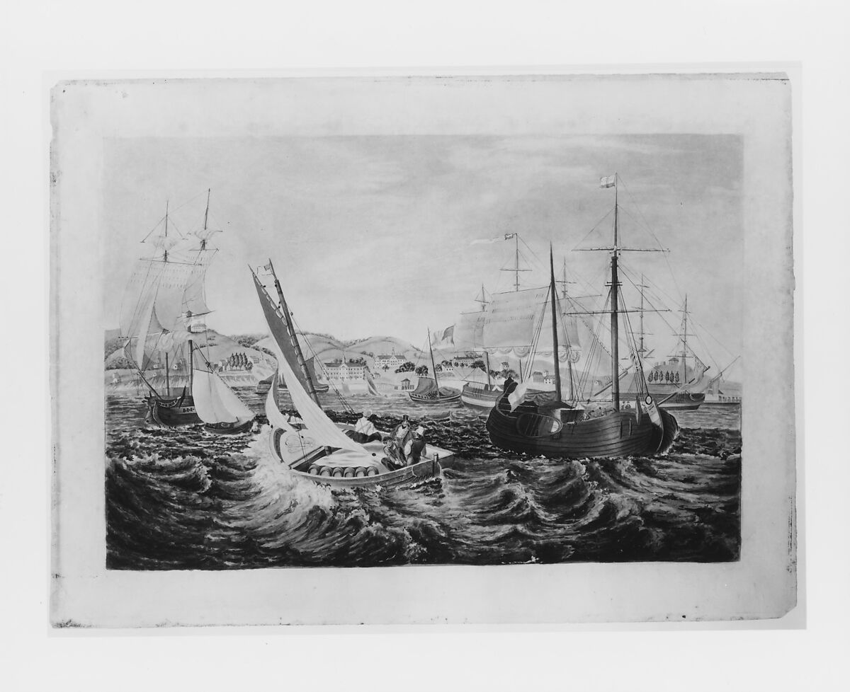 Quarantine, Staten Island, Attributed to William James Bennett (American, London 1787–1844 New York), Watercolor, gouache, and ink gouache on off-white wove paper, American